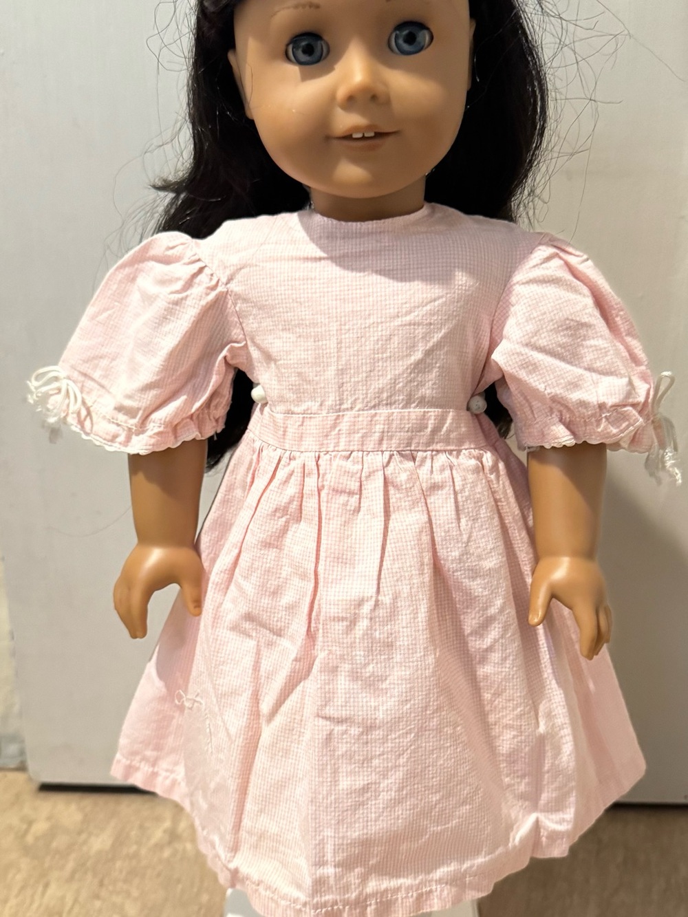 Vintage PC Kirsten Larson Birthday Gingham Dress and American Girl Tights Lot